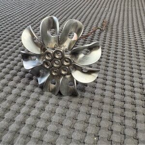 Metal Rose Flower on Barb Wire Stem, Hand Welded, 10"
